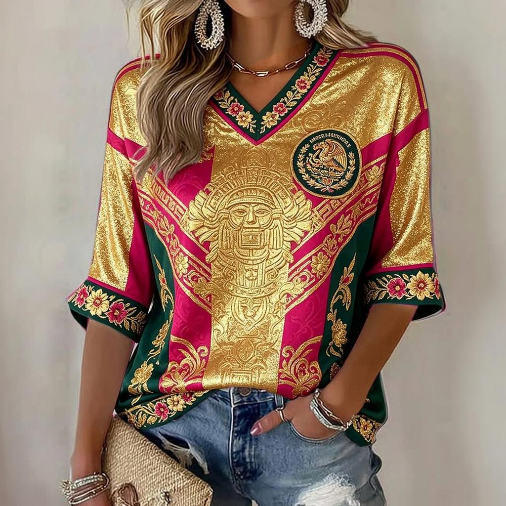 Women's V Neck Short Sleeve T Shirt Soccer Graphic Print Casual Loose Fit Top for Summer and Everyday Wear