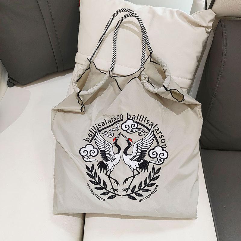Large Capacity Embroidered Canvas Crossbody Tote Bag for Women
