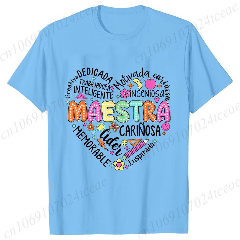Spanish Maestra Women Girl T-shirt Casual Short Sleeve Round Neck Fashion Tee Shirt Teacher Comfy Tee Top Teacher Summer Clothes