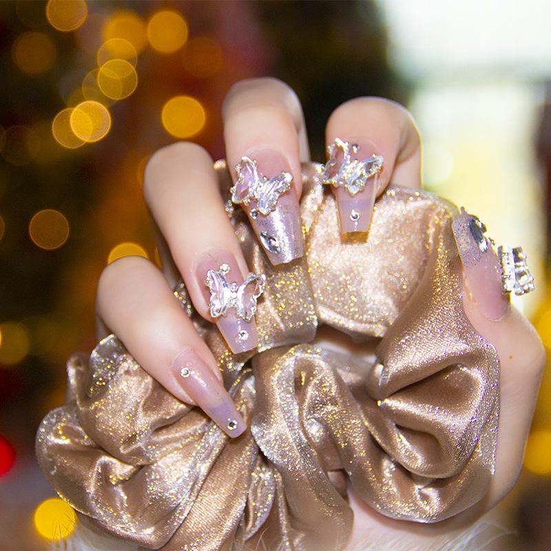 

Лавандовые блестящие наклейки для ногтей в виде бабочек - Ручная работа, серебряные элементы для маникюра