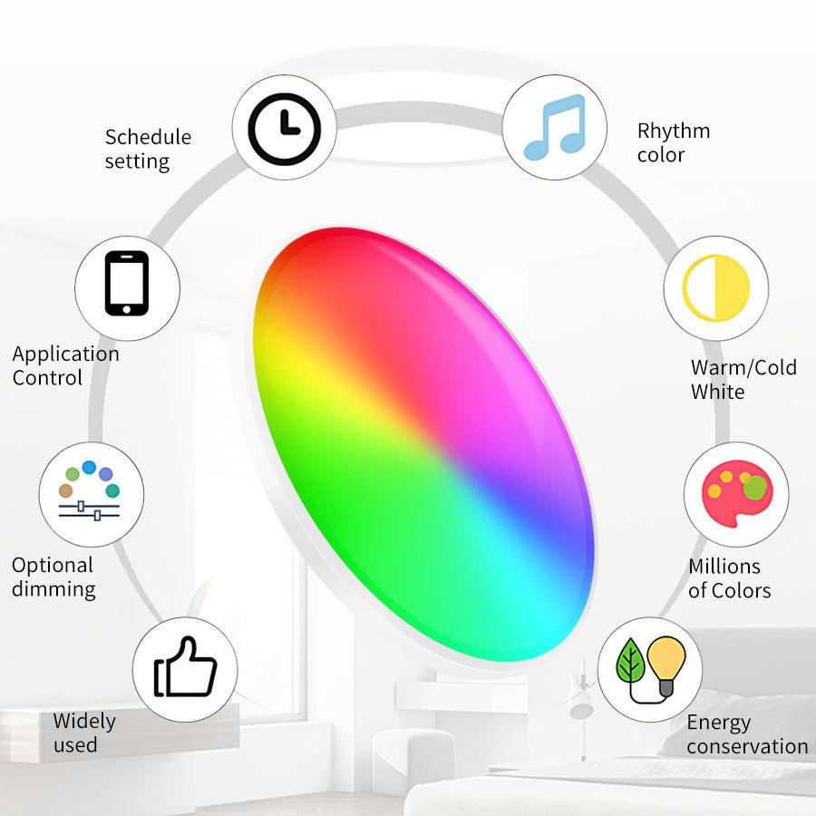 Tuya WiFi Smart Ultra-Thin Ceiling Lamp - Compatible with Alexa and Google, RGBCW Color for Bedroom