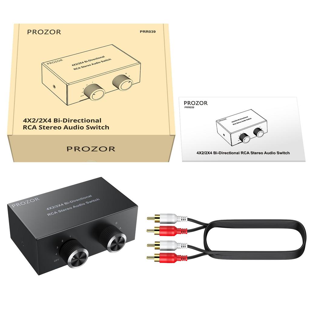 PROZOR Audio 4 Outputs 4 Bidirectional RCA Stereo Audio No Power Supply RCA Cable Compatible with Stereo CD Selector, Inputs/2 / Outputs/2 Inputs,