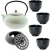 CAST IRON KETTLE 1.5L TEA POT WITH TEA INFUSER + 4x CUPS WARMER