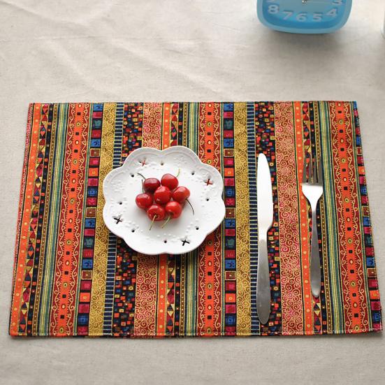 Ethnic Striped Placemat Heat Insulation Dining Table Mat Colorful Bohemian Placemat for Home Party Farmhouse Restaurant
