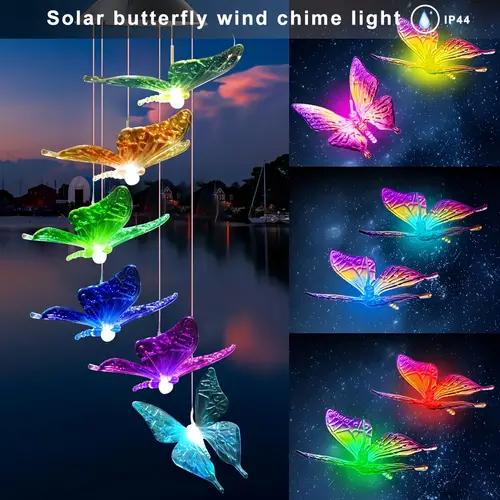Solar Wind Chime Butterfly Wind Chimes Light 6LED Color Changing Solar Powered Butterfly Lights Outdoor Garden Decoration