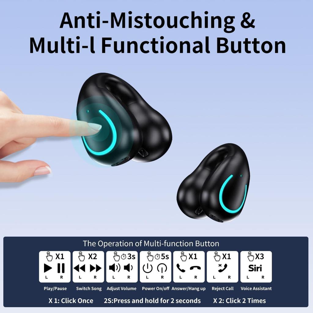 Wireless Earbuds Bone Conduction Bluetooth 5.3 Sports Earphones Built-in Microphone Earhooks Display Charging Case IPX7 Waterproof Headphones