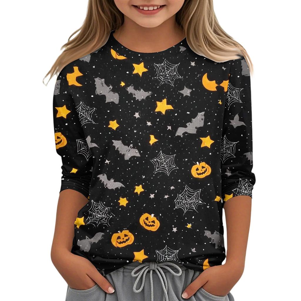 Children's Casual Three-quarter Sleeve Round Neck Top