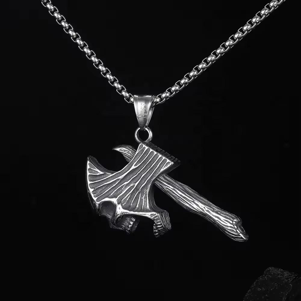 R Hip-hop Retro Titanium Steel Necklace Ghost Head Ax Necklace Titanium Steel Pendant Tomahawk