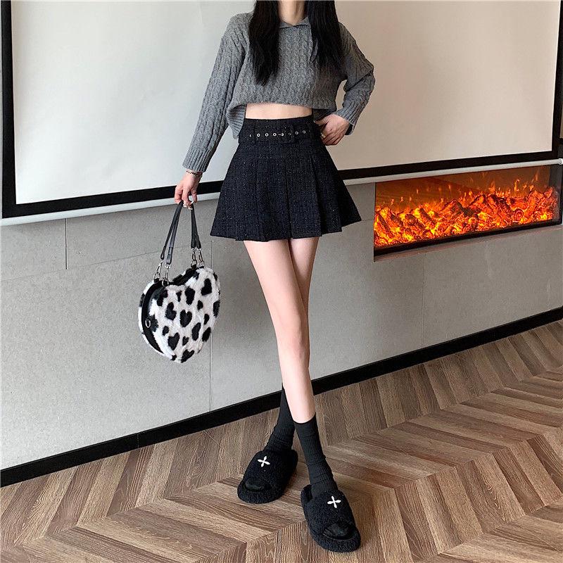 Women's High-Waisted Pleated A-Line Midi Skirt with Belt - Retro Style for All Seasons