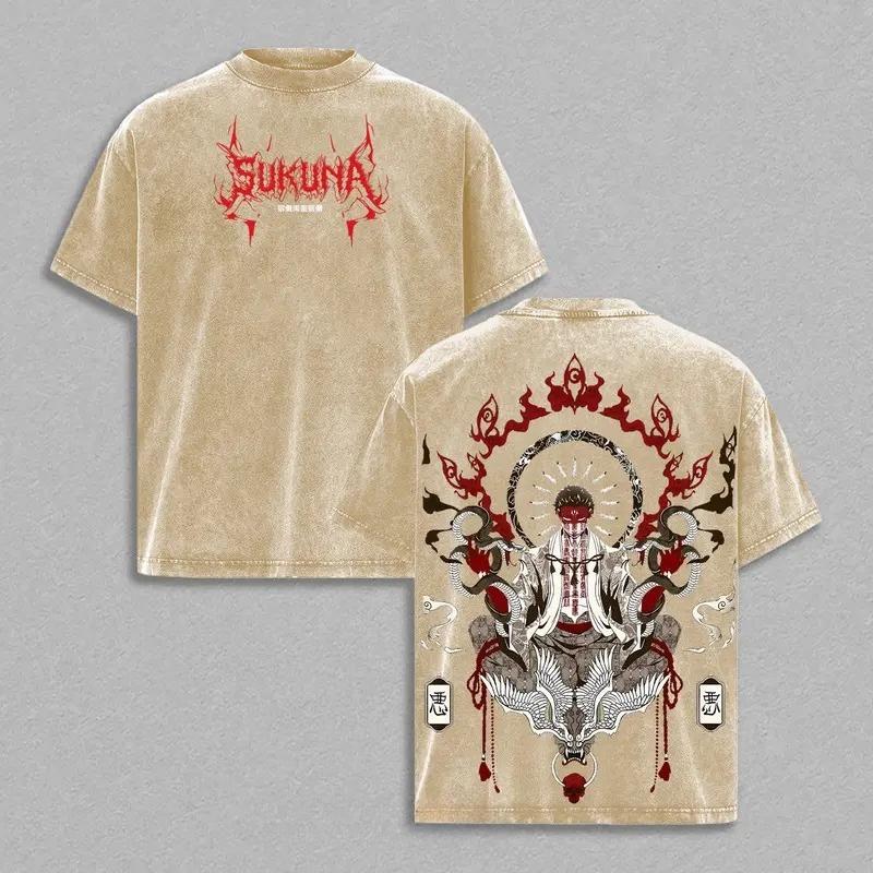 Anime Jujutsu Kaisen Ryomen Sukuna Printed Tee Men Women Washed Cotton T-shirts Vintage Oversized T Shirt Harajuku Casual Tshirt XXL коричневый 1490₽