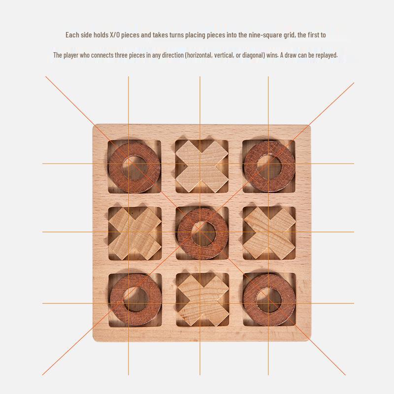 Wooden XO Tic-Tac-Toe Game: Educational Board for Parent-Child Interaction & Logical Thinking