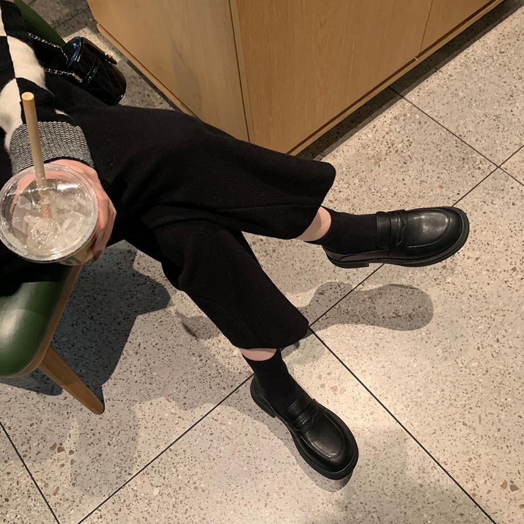 Cowhide~ Grape Mom has the same thick-soled small leather shoes for women, thick heels, British style, one pedal, lazy with skirts, loafers.