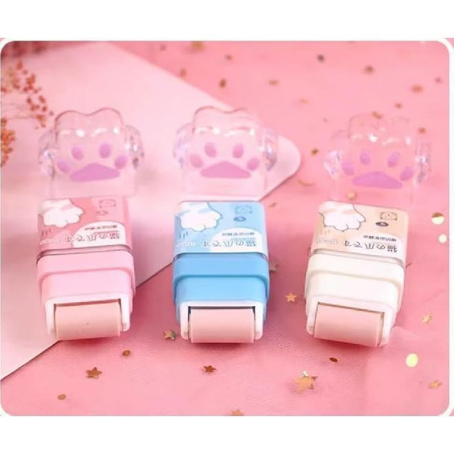 2Pcs Cat Paw Roller Eraser, Cute Cat Rubber, Multicolour Erasers for Kids, Colorful Roller Eraser, Kids with Shaving Roller Case for School Office
