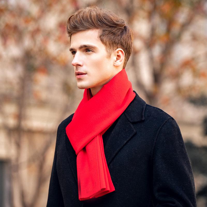 Men's Korean Style Wool Knitted Scarf – Solid Color, Casual, Warm Neck Warmer for Autumn & Winter