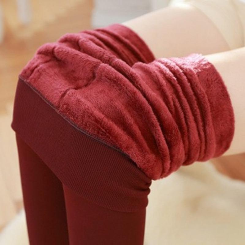 Autumn Winter Women's Korean Style Plus Size Pearl Velvet Fleece Lined Thickened One-Piece Leggings Outer Wear Warm Trousers
