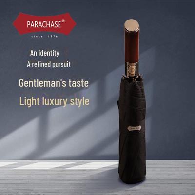 PARACHASE Guarda-chuva Dobrável Automático 121cm Extra-Grande Retro Madeira - Perfeito para Sol e Chuva
