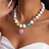 2Pcs/Set  Bohemian Colorful Handmade Acrylic Beaded Choker Necklace Clavicle Chain For Women Summer Jewelry Gift