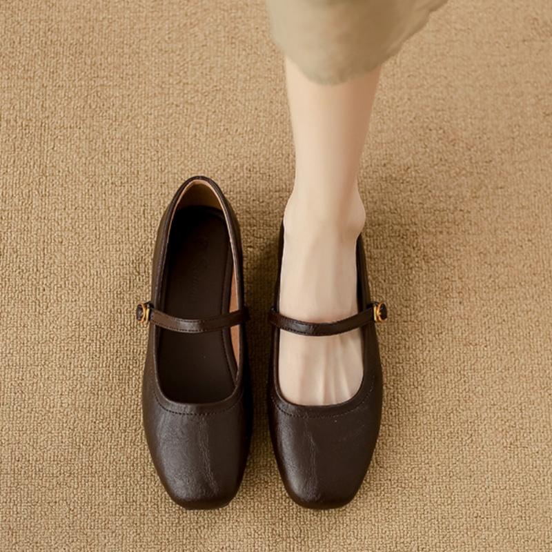 Fashion Mary Janes Casual Low Heels Women Shoes 2025 Spring Autumn Retro Women Square Toe Elegant Flat Shoes Wedding Party Women's Shoes