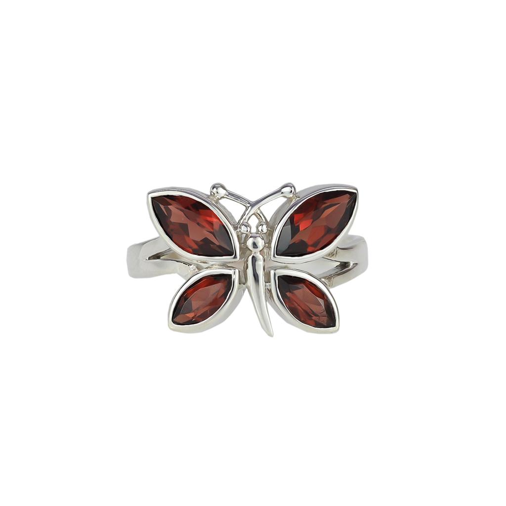 Natural Red Garnet Butterfly Ring, 925 Sterling Silver Charm Ring, Women's Ring, Promise Ring, Engagement Ring, Gift For Her