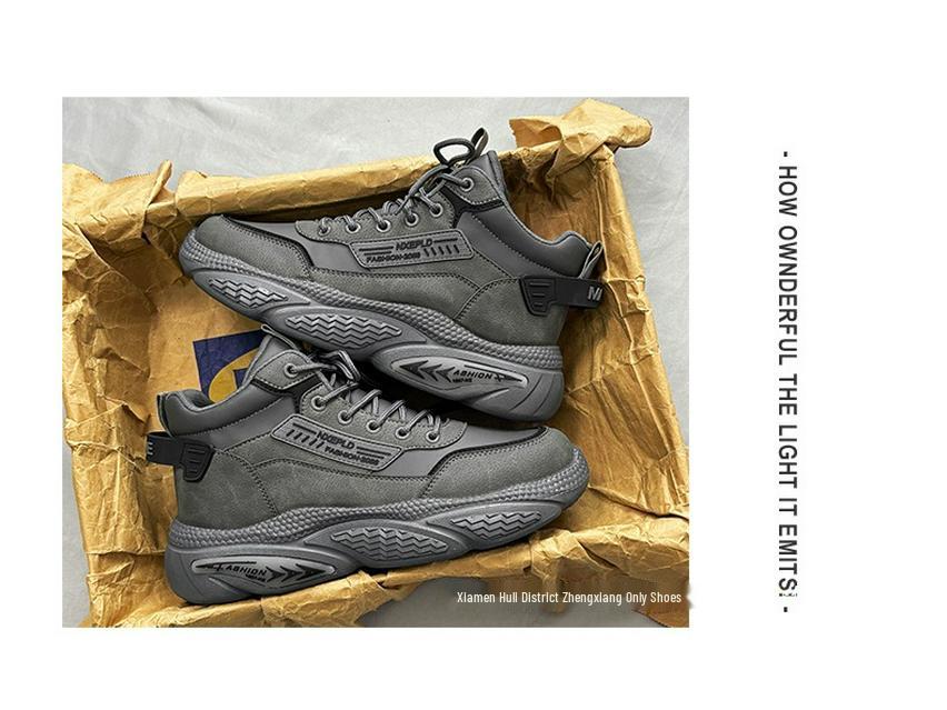 Putian Retro Men's High-Top Leather Hiking Boots - Thick-Soled, Mid-Top, Dad Style for Autumn