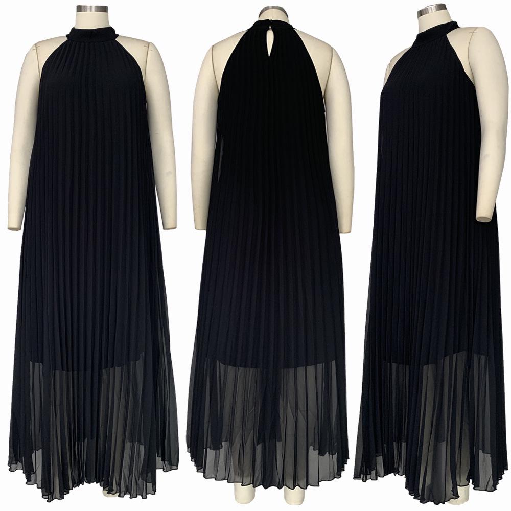 Elegantní plisované šaty bez rukávů pro ženy plus size s podšívkou