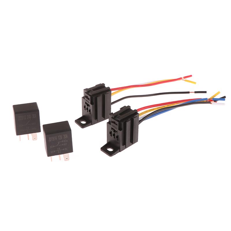 4 Pin/5 Pin 30A 12V/24V Automotive Violet Relay Socket With Wire With Terminal Automotive Control Device Auto Car Relay Relays 5