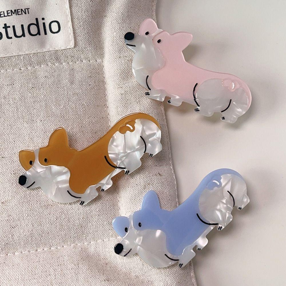 

Cartoon Acetate Puppy Hair Claw Animal Dog Hairpin Cute Corgi Hair Clip Girls сірий