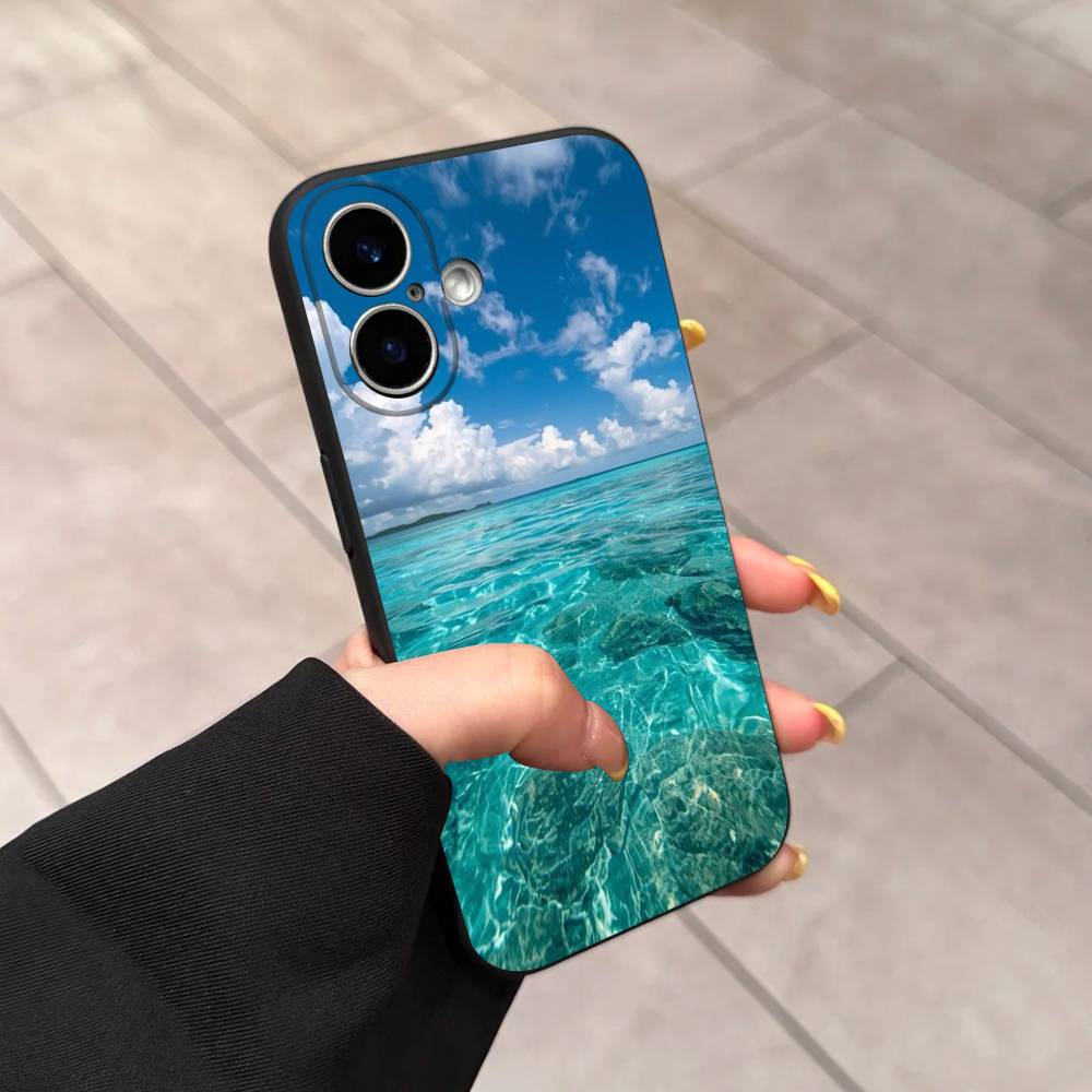 Blue Sea Ocean Waves Phone Case For iPhone 17 16 15 14 13 12 11 Pro Max Plus Mini Soft Silicone Black Shockproof TPU