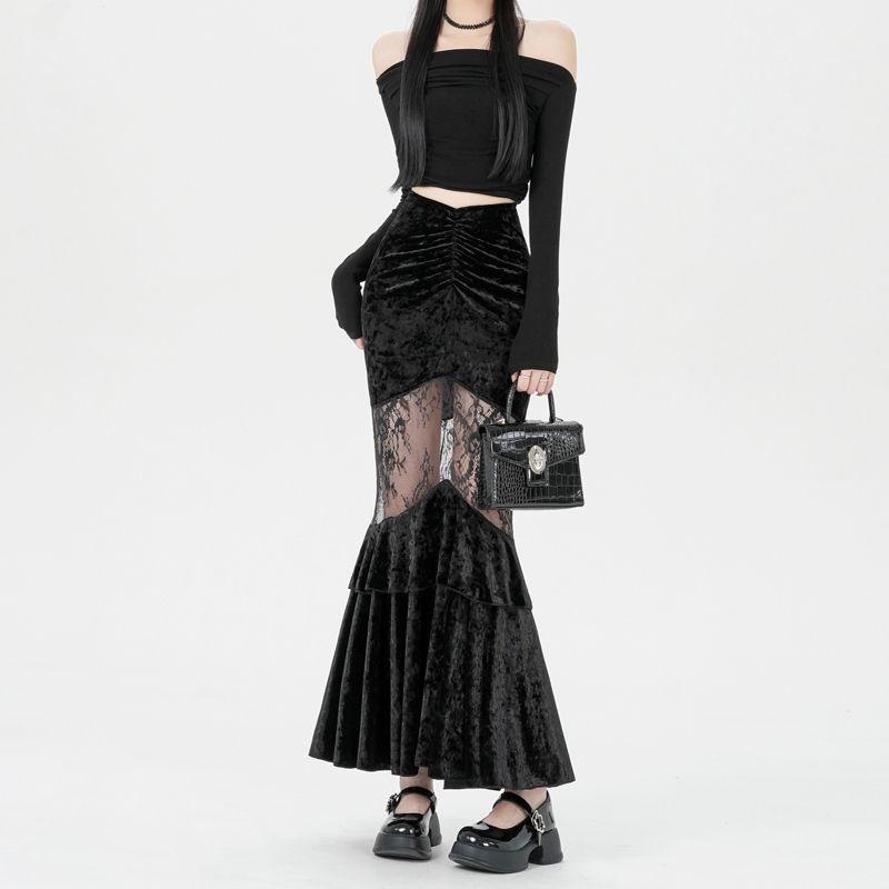 Elegant 2025 Black Velvet Mermaid Skirt for Women