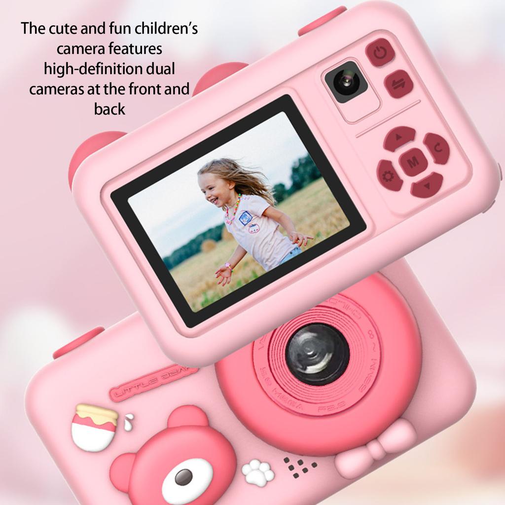 Childrens Digital Camera Adorable Bear Design Double Lens Photography Detachable Stand Simple Interface