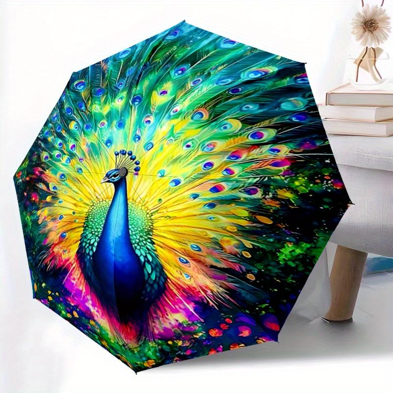 1pc Colorful Peacock Automatic Opening and Closing Umbrella - Lightweight 3-Fold Design, Suitable for Fans, Travel, Daily Use, Interesting Shape,