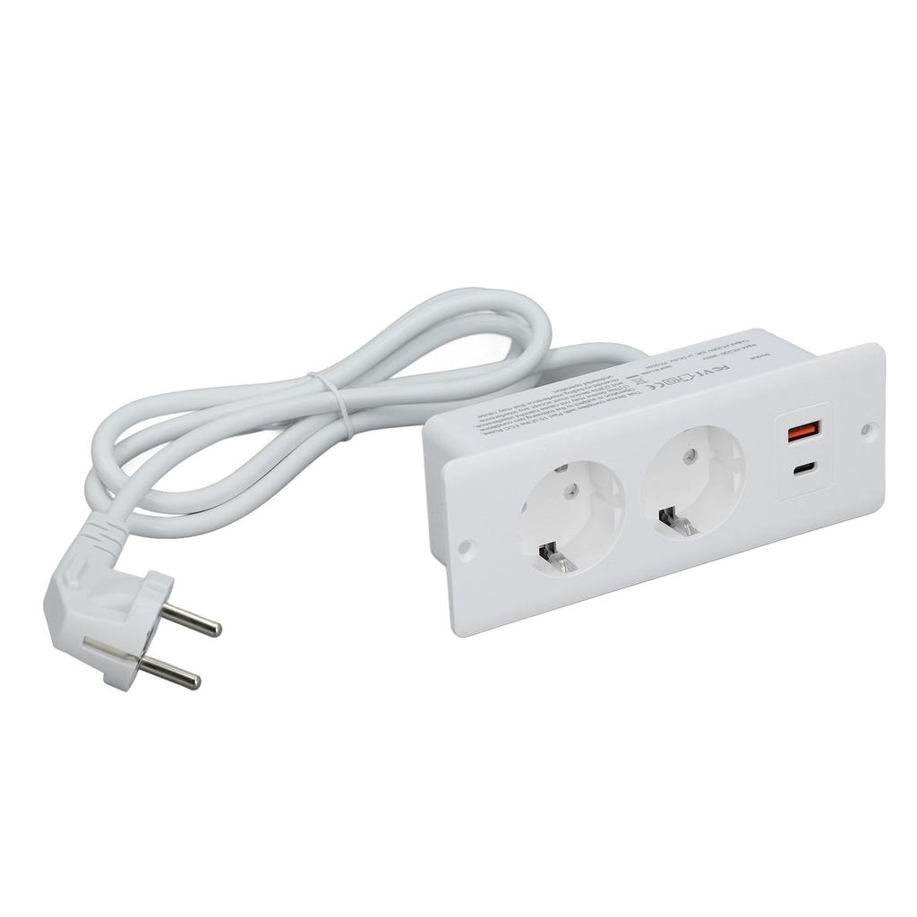 Recessed Socket 2 Outlets with PD20W USB C USB A Port Embedded Furniture Power Strip 1.5m Cord