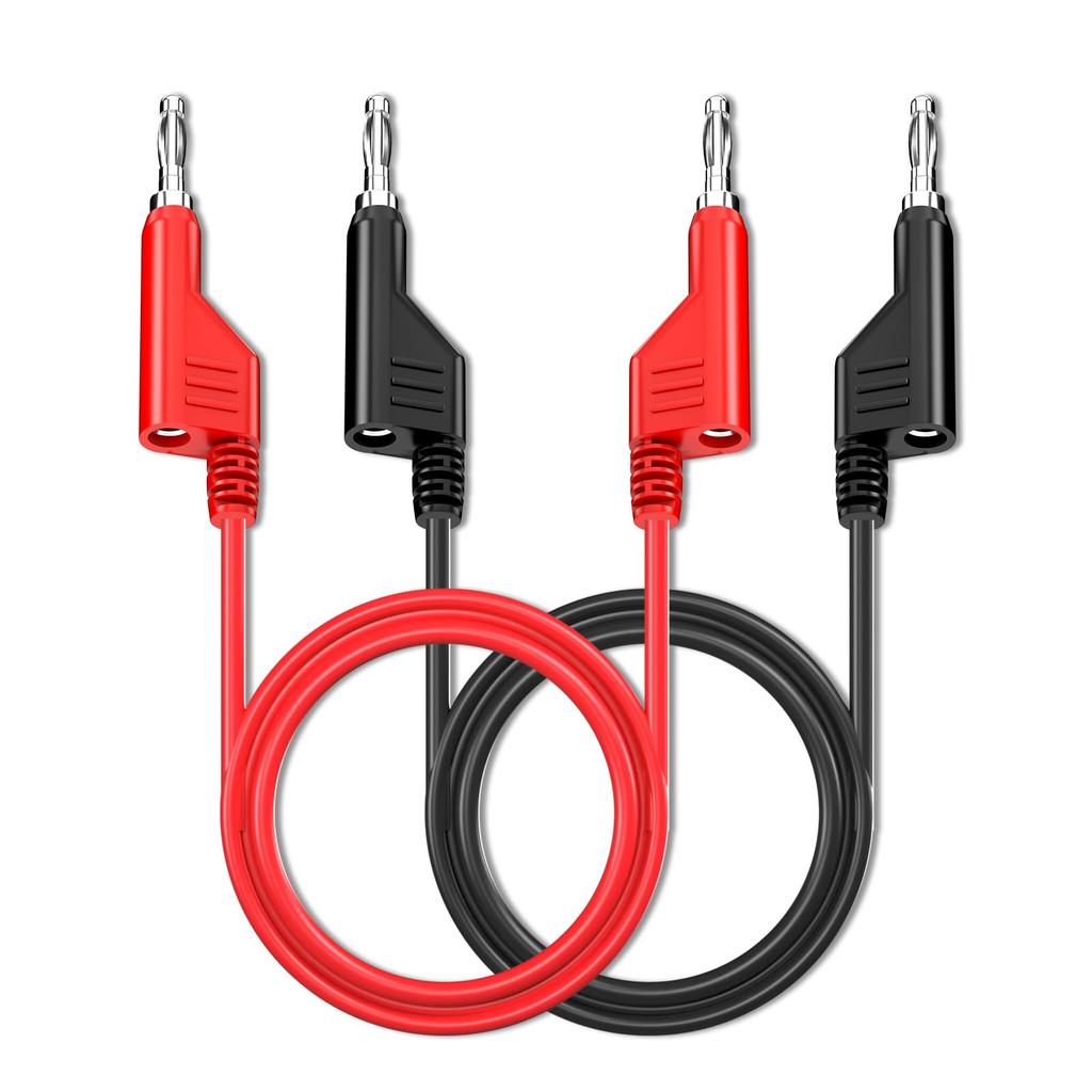 Cleqee 4mm Banana Plug Test Stackable Plug Insulated Flexible Copper Cable for Electrical Testing Leads, 1m, Red/Black, 2-Pack, Leads, Cable, Wire,