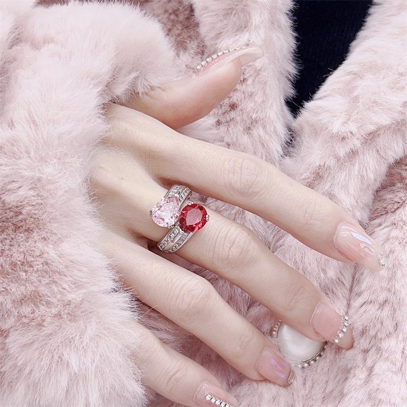 Cherry Blossom Pink Cubic Zirconia Ring: Women s High-End, Versatile, Simple, and Trendy Style. Adjustable