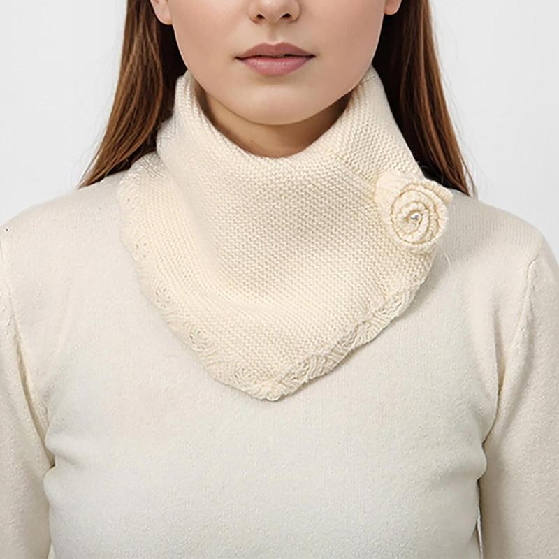 Women Winter Knit Waves Edge Turtleneck Faux Collar Elegant Flower Detachable Pullover Triangular Scarf Wrap Neck Warmer