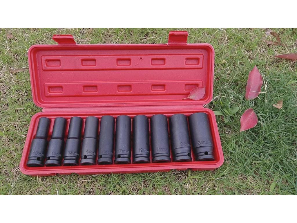 10-Piece Pneumatic Air Gun Extended Hex Socket Set (8-24mm)