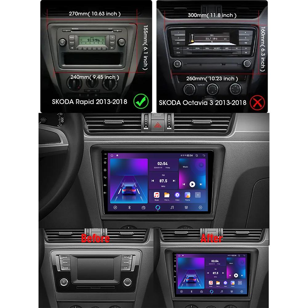 Android Car-Play Car Radio For Skoda Rapid NH3 NH1 2012-2020 Multimedia Player Head Unit Stereo GPS Navigation BT WIFI,2+64GB