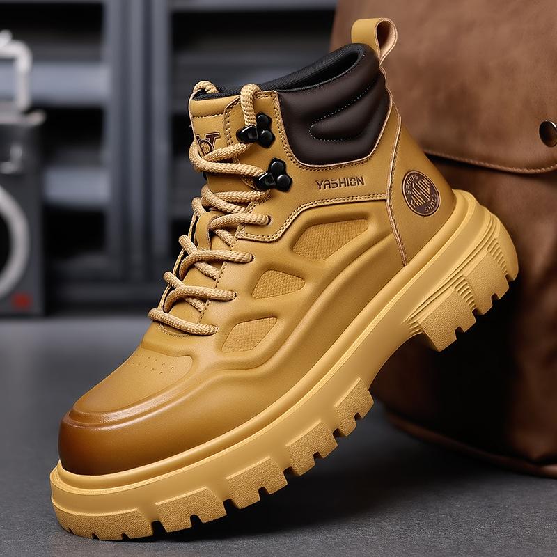 2024 winter new men's high-top casual leather shoes men's Martin boots trendy shoes lightweight platform men's shoes versatile 8805