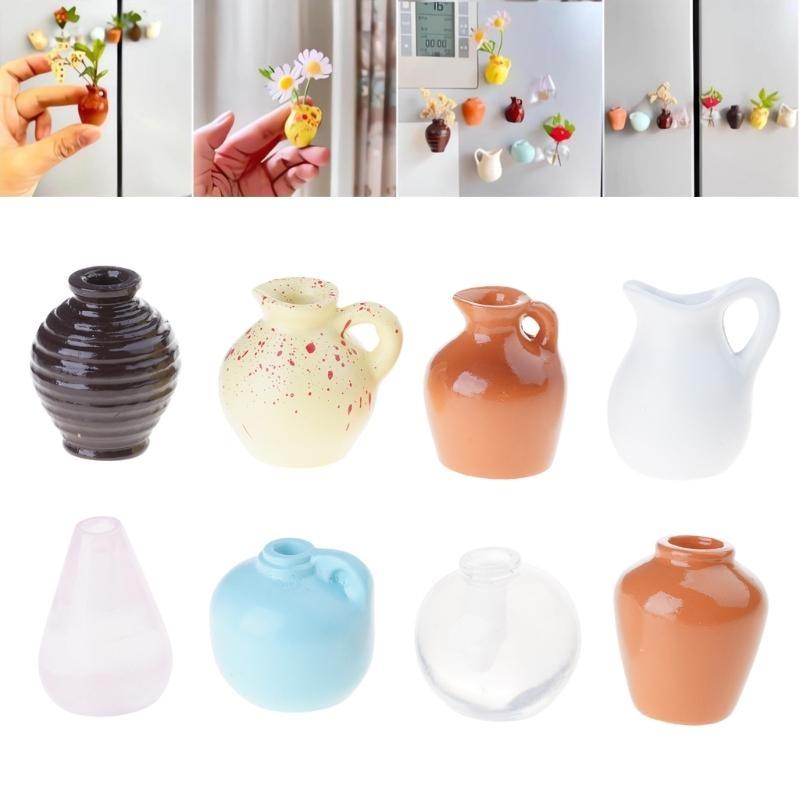 8Pcs Hold Mini Ceramics Flower Vases Magnets for Fridge and Office