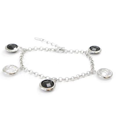 [E9184] - Silver Bracelet 'Linda' Black White (rhodium-plated) - 15 Mm