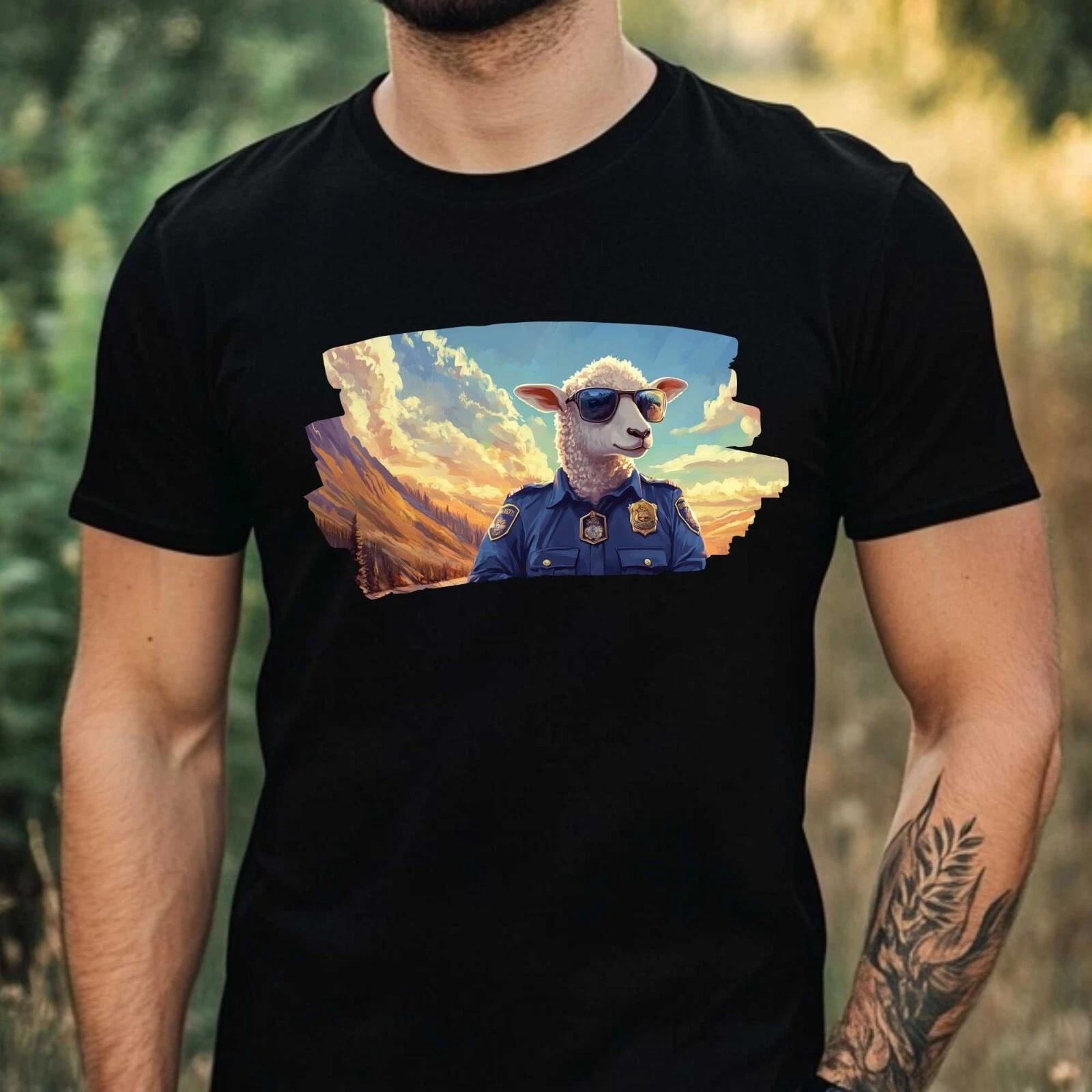 T-Shirt Herren Schaf als Polizist Motiv Baumwolle Größe XS bis 5XL XS