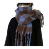 Women Scarf Plaid Pattern Cashmere Feel Plush Scarf with Tassel Decoration Travel Sweater Coat Accessory
