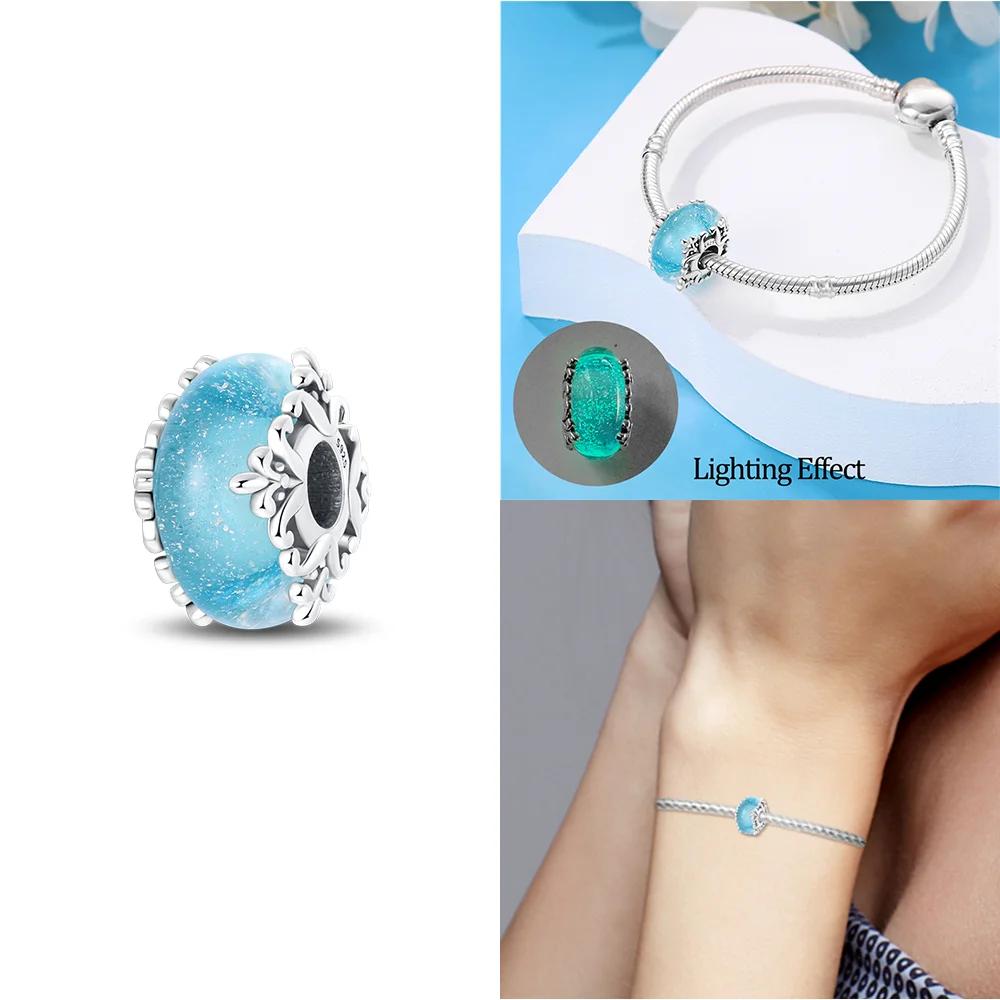 925 Silver Bracelet Women Diy Jewelry Gift Accessories Charms Beads Pink Murano Glass Blue Flower Butterfly Beads
