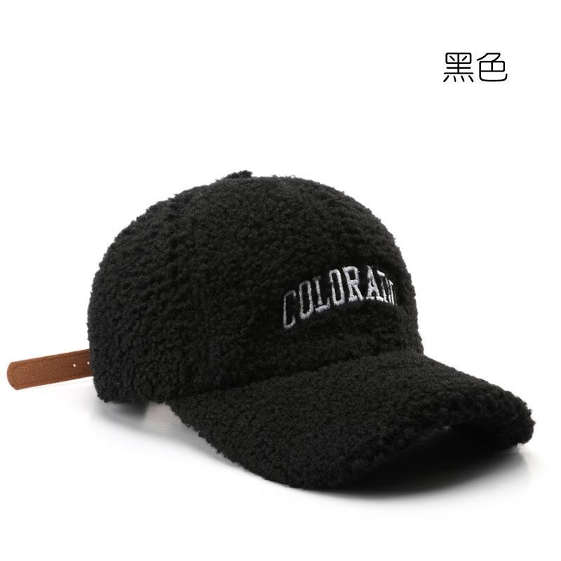 Autumn Winter Vintage Letters Embroidery Baseball Caps Women Artificial Lamb Wool Warm Hats Plush Versatile Street Tide Cap New