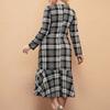 Autumn French Fashion Temperament Retro Plaid Dress Women Plus Size Long-sleeved Ruffled Fishtail Dress