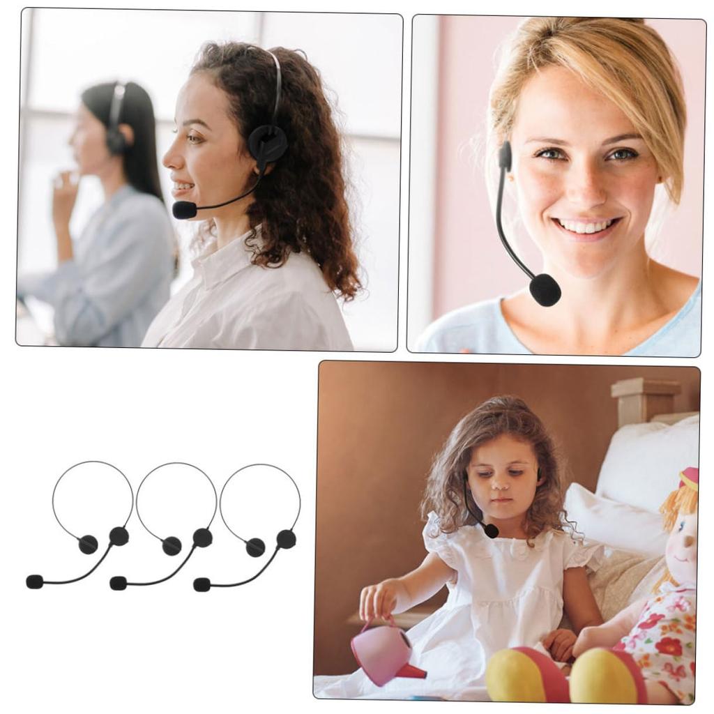 EXCEART 3-Piece Toy Microphone Headset, Kids Stage Prop, Cosplay Accessories, Costume Headphones for Costume Parties and Halloween, 7.1 X 4.9 Inches