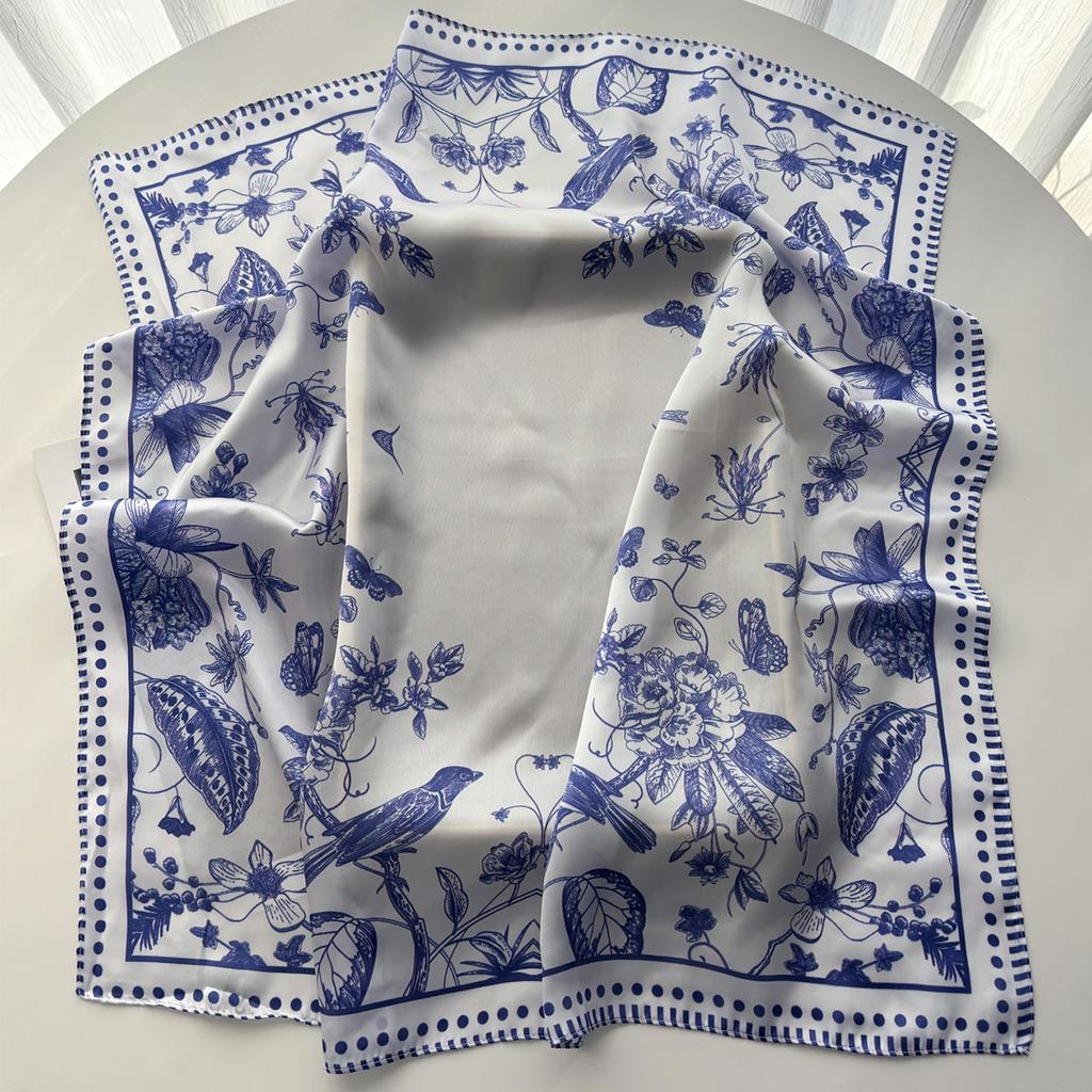 Luxury Square Scarf For Women Elegant Floral Print Ladies Hijab Neckerchief Shawl For Travel Soft Stain Imitation Silk Scarves