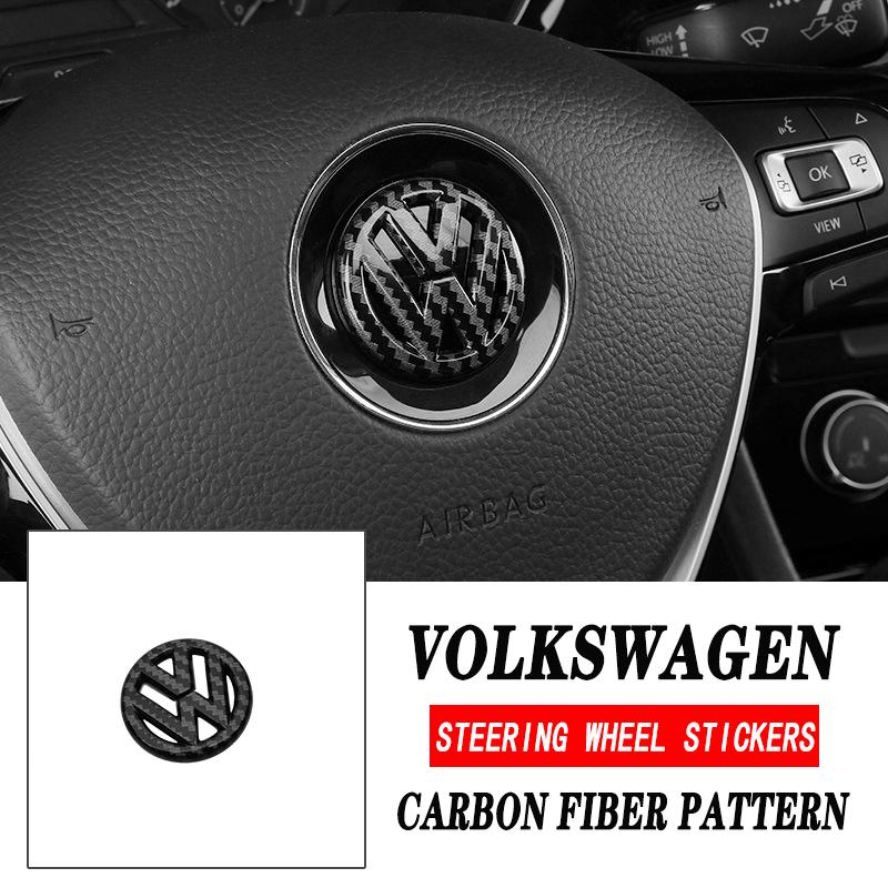 Voor VOLKSWAGEN Auto Koolstofvezelpatroon Logo Stuurwiel Decoratie Sticker Accessoires Voor VW GTI Polo Golf 5 6 Passat Sciro