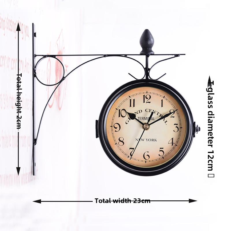 European Retro Double-Sided Decorative Iron Wall Clock for Living Room