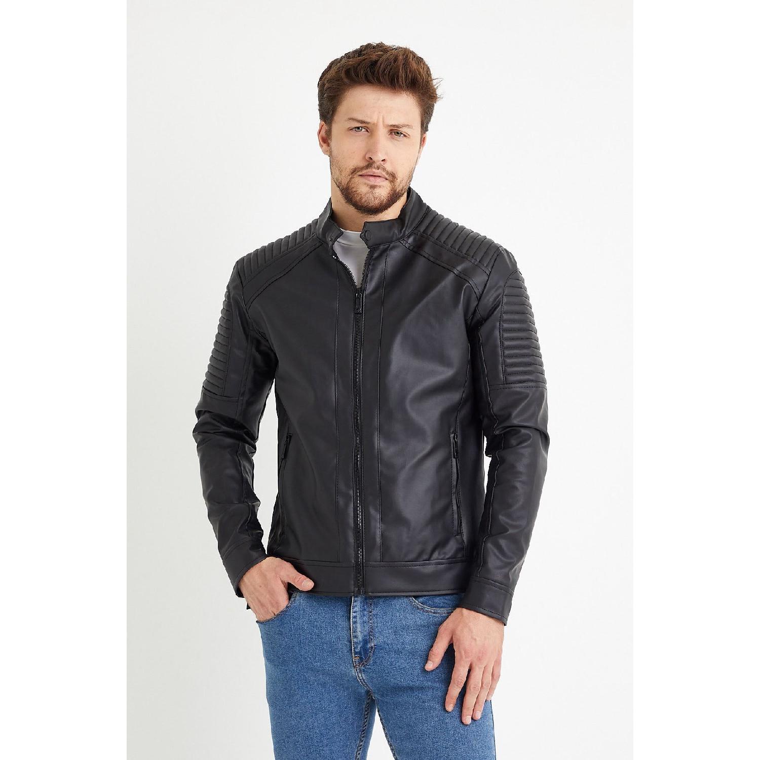 

Men s Black Leather Water And Windproof Leather Coat S чёрный